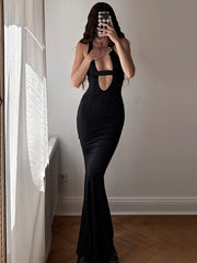Solid Cutout Graceful Cami Long Dress Dresses