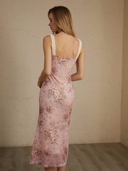 Romantic Floral Graceful Print Midi Dress Dresses
