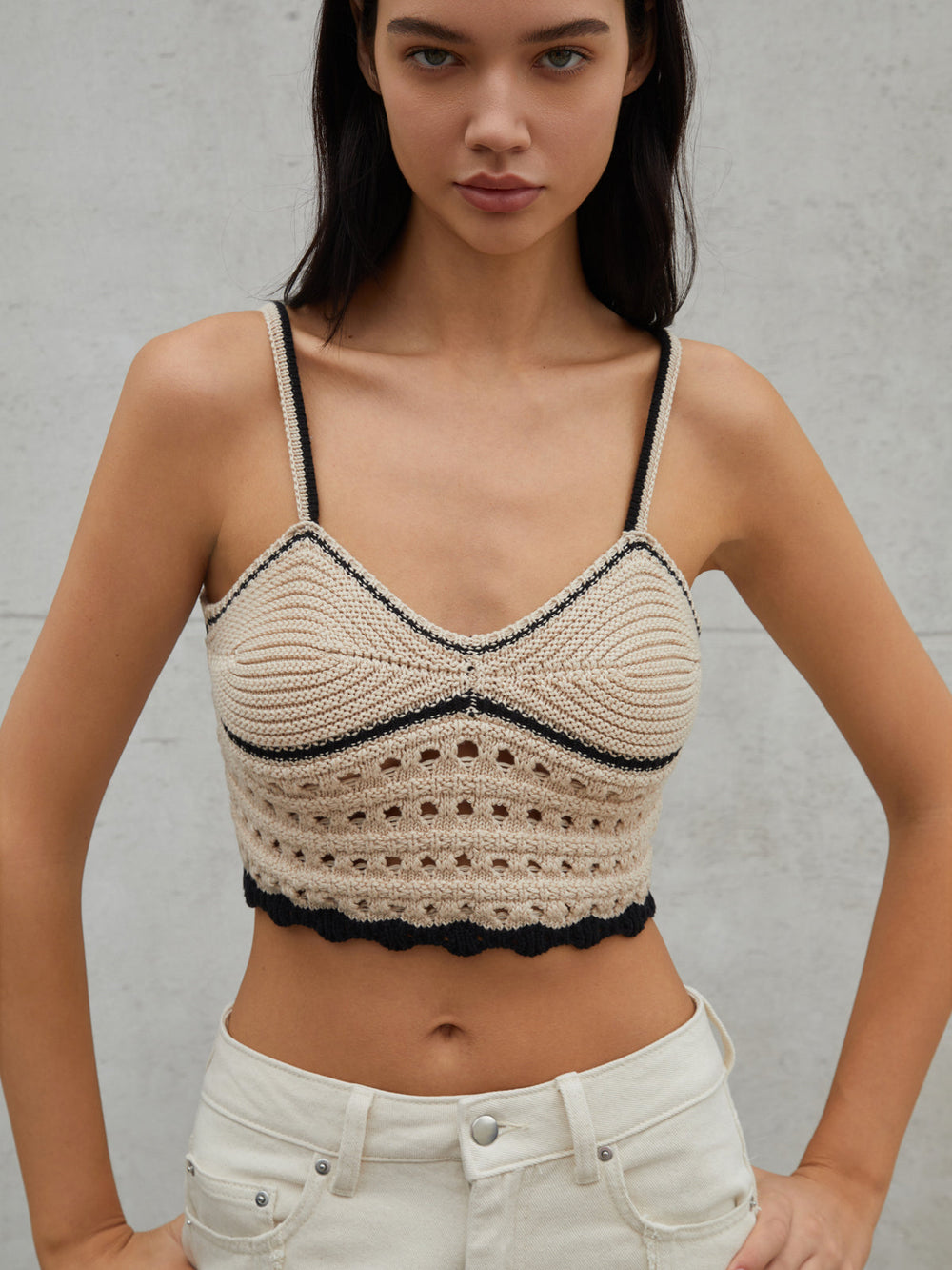 Eyelet Crop Graceful Sweater Vest Sweaters L