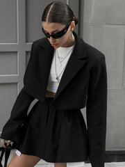 Solid Lapel Blazer Trendy Mini Skirt Set Skirt Sets