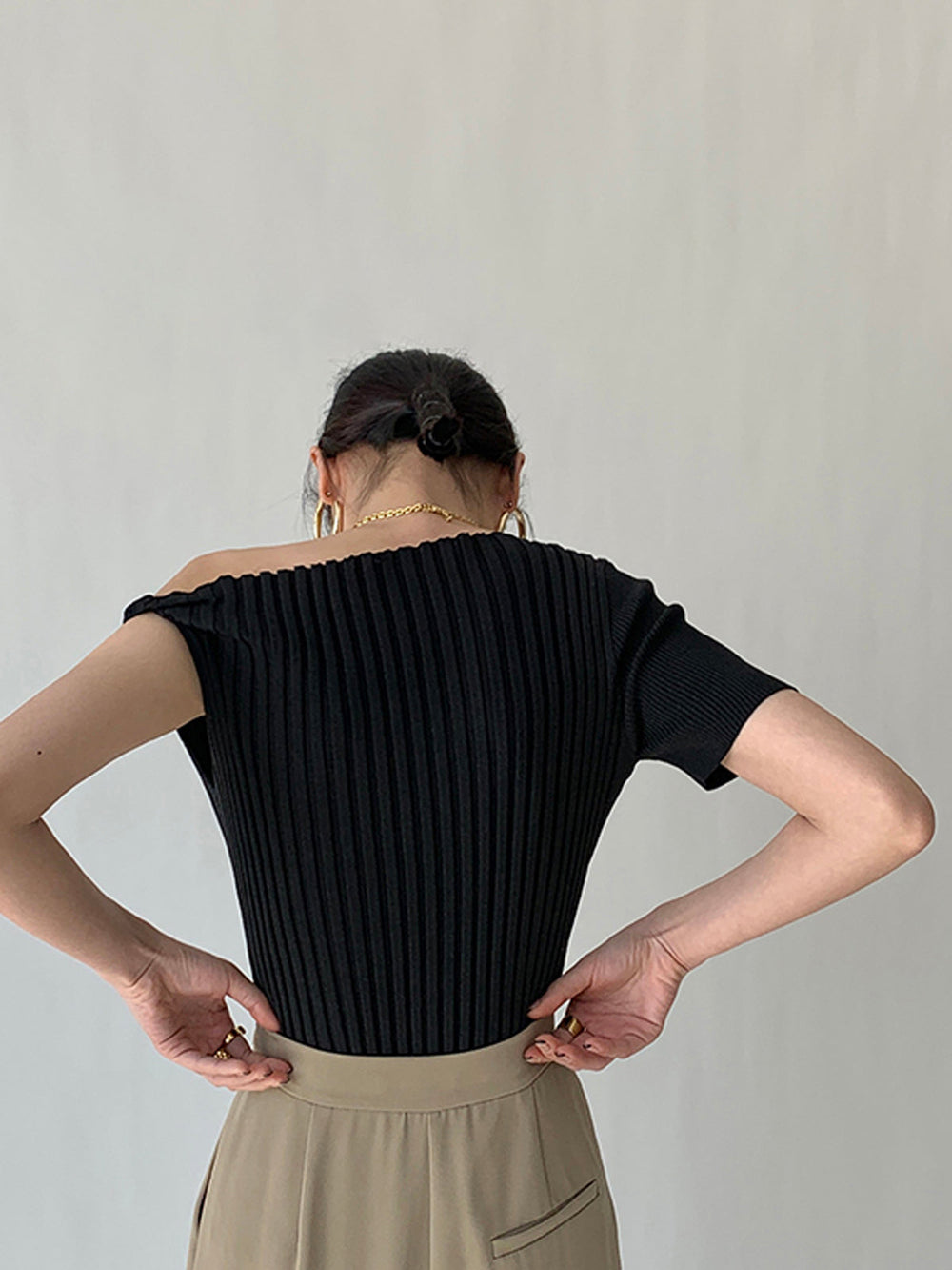 Asymmetrical Neck One Trendy Shoulder Off Knit Top Sweaters L