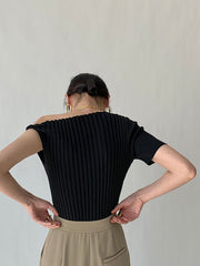 Asymmetrical Neck One Trendy Shoulder Off Knit Top Sweaters L