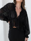 Chiffon Ruffle Graceful Detail Blouse Black / XS Blouses