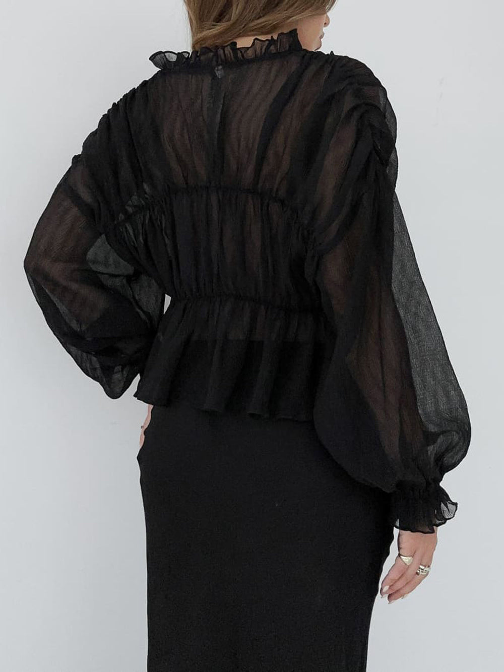 Chiffon Ruffle Graceful Detail Blouse Blouses