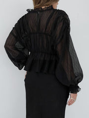 Chiffon Ruffle Graceful Detail Blouse Blouses
