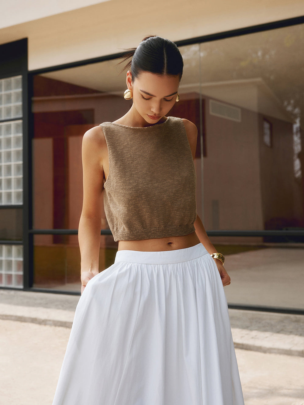 Cotton Blends Graceful Crop Top Dark Brown / XS Tank Tops & Camis