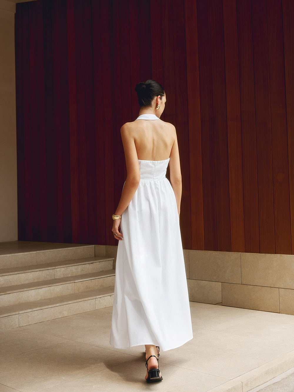 Cotton & Linen Halter Modern A Line Long Dress Dresses