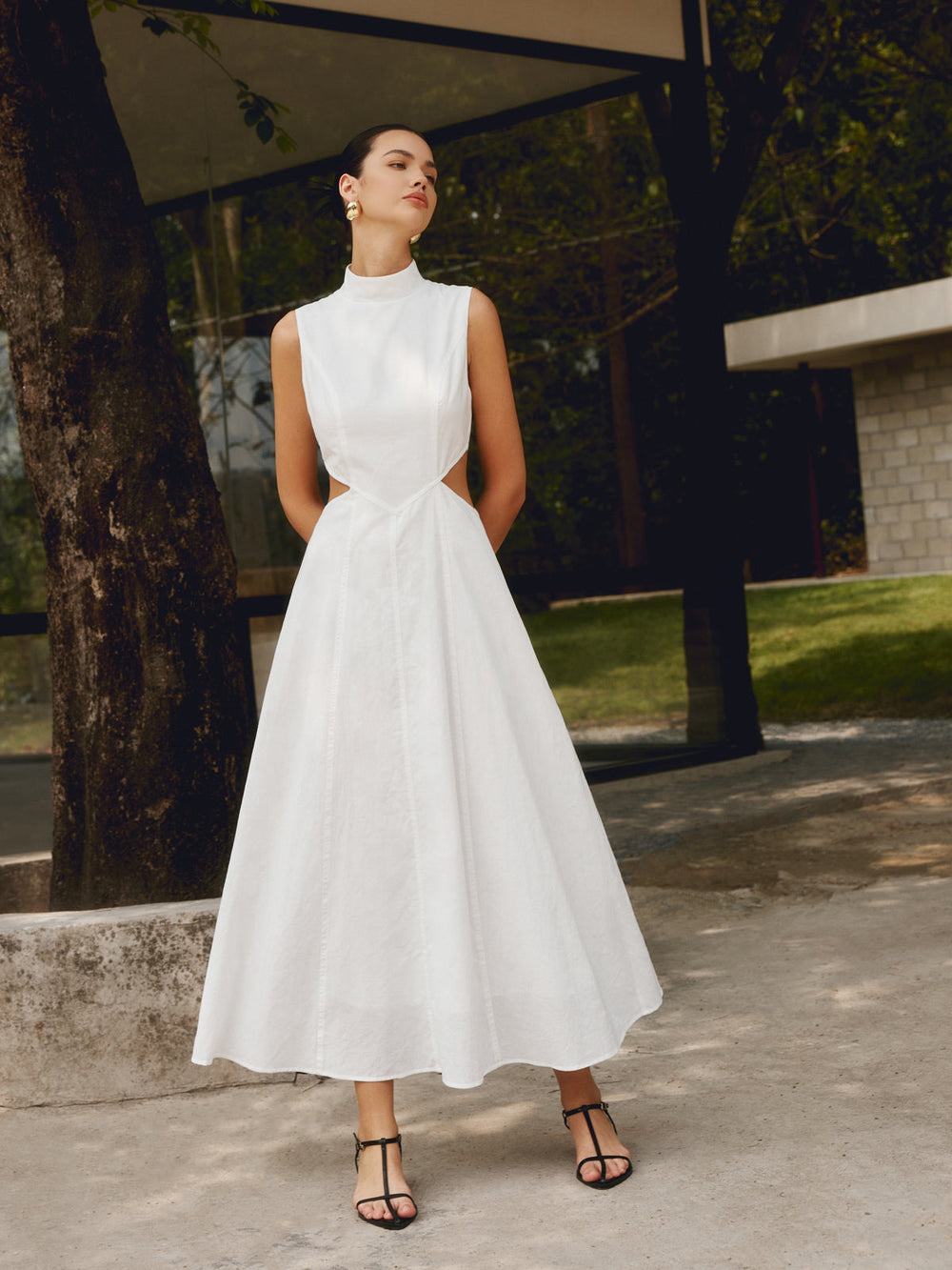 Cotton & Linen Trendy Elegant Cutout Long Dress White / XS Dresses