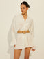 Pleated V Neck Long Sleeve Dress White / XS Dresses