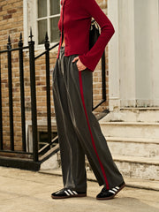 Contrast Piping Pinstripe Pants Pants