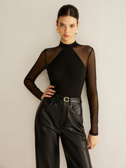 Sheer Long Sleeve Jersey Top T Shirts