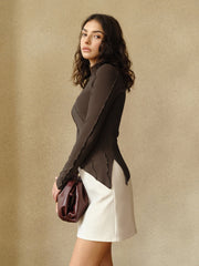 Asymmetrical Lettuce Trim Skinny Top T Shirts