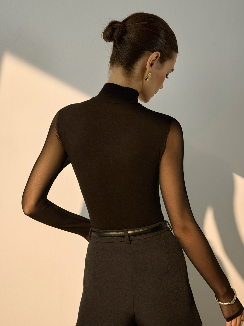 Sheer Sleeve Pleated T Shirt T Shirts