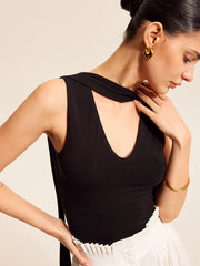 V Neck Top With Scarf Style Neck Tie Tank Tops & Camis