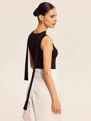 V Neck Top With Scarf Style Neck Tie Tank Tops & Camis