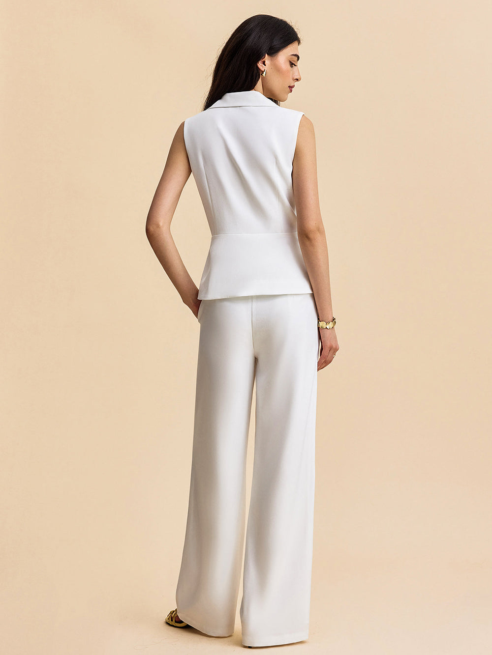 Pockets Buttoned Sleeveless Pants Set Pant Sets