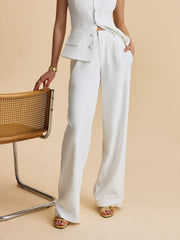 Pockets Buttoned Sleeveless Pants Set Pant Sets