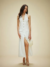 Cotton & Linen Pocket Detail Halter Neck Tie Back Dress White / XS Dresses