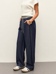 High Waist Drawstring Denim Pants With Pockets Pants