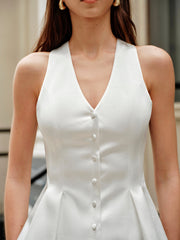 Satin Tailored Buttoned Vest Blouses