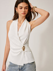 Crisscross Neckline Metal Detail Sleeveless Blouse Blouses