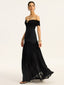 Semi Sheer Off Shoulder Ruched Mesh Paneled Maxi Dress Black / XS Dresses