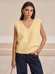 V Neck Wool Blend Knitted Vest Sweater Vests