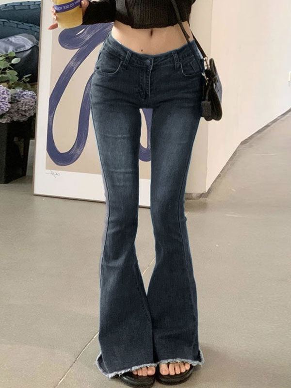 Washed Stretch Low Waist Flare Jeans Flare Jeans