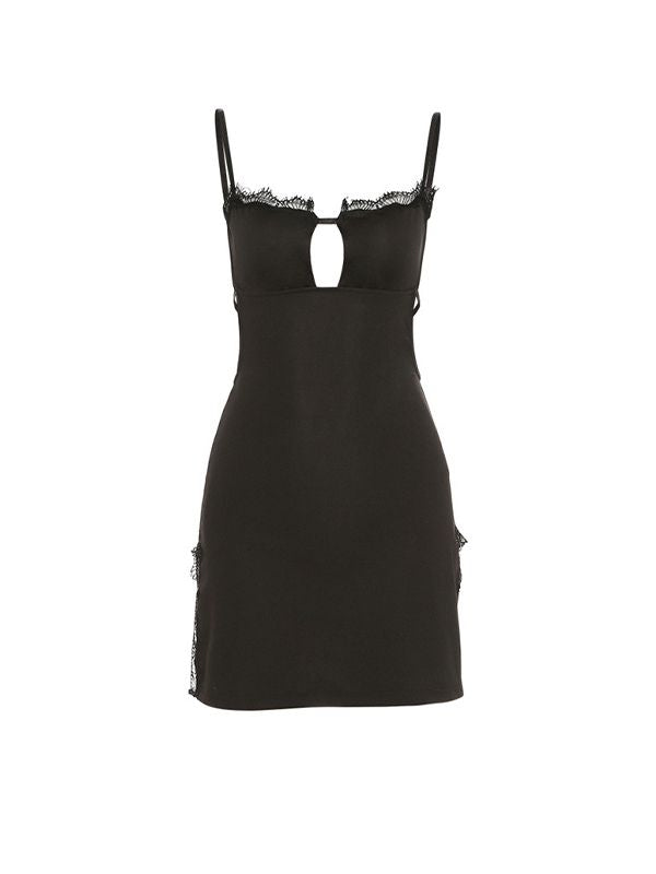 Lace Trim Split Open Back Mini Dress Mini Dresses