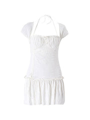 Lace Up Ruffle Halter Mini Dress Mini Dresses