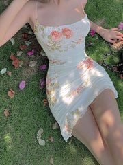 Backless Floral Mesh Mini Dress Mini Dresses