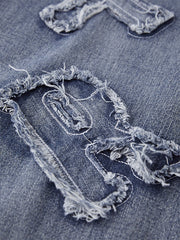 Letter Patch Faded Boyfriend Jeans Boyfriend Jeans