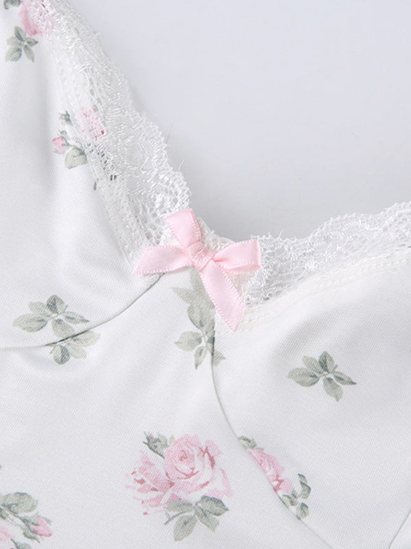 Lace Trim Floral Mini Dress Mini Dresses