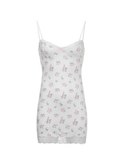 Lace Trim Floral Mini Dress Mini Dresses