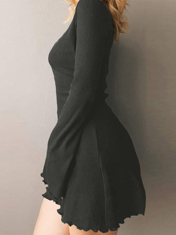 Simple Knitted Long Sleeve Mini Dress Mini Dresses