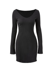 Simple Knitted Long Sleeve Mini Dress Mini Dresses