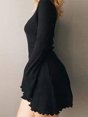 Simple Knitted Long Sleeve Mini Dress Mini Dresses