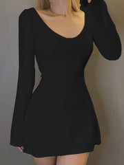 Backless Knitted Long Sleeve Mini Dress Mini Dresses
