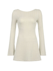 Backless Knitted Long Sleeve Mini Dress Mini Dresses