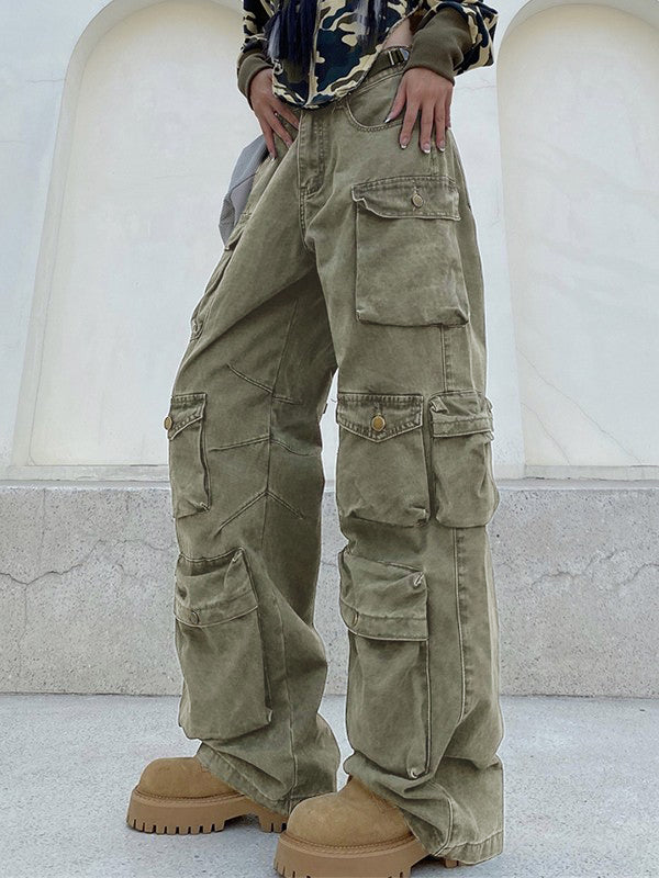 Multi Pockets Vintage Baggy Cargo Jeans Green / M Cargo Jeans
