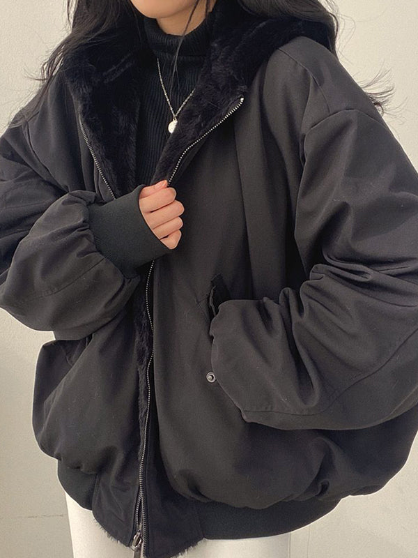 Reversible Oversize Fleece Hooded Jacket Jacket