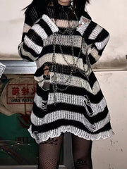 Gradient Striped Distressed Long Sleeve Mini Dress Mini Dresses