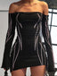 Off Shoulder Black Long Sleeve Mini Dress Black / S Mini Dresses