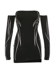 Off Shoulder Black Long Sleeve Mini Dress Mini Dresses