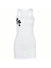 Cross Patch Ribbed Tank Mini Dress Mini Dresses