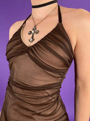 Ruched Asymmetric Halter Mini Dress Mini Dresses