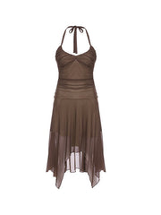 Ruched Asymmetric Halter Mini Dress Mini Dresses