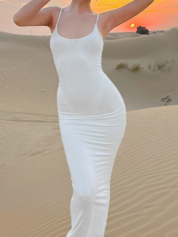 White Sleeveless Bodycon Maxi Dress Maxi Dresses