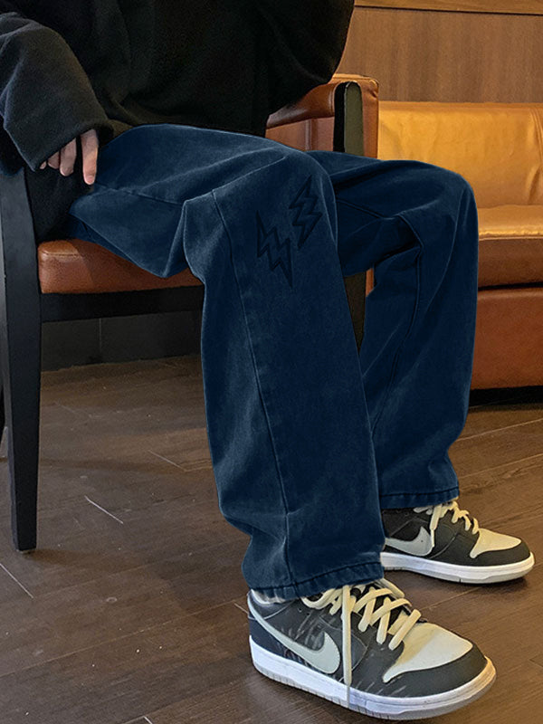 Men’s Lightning Embroidered Straight Jeans Straight leg jeans