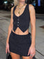 Pinstripe Detail Two Piece Set Black / S Two Piece Outfits
